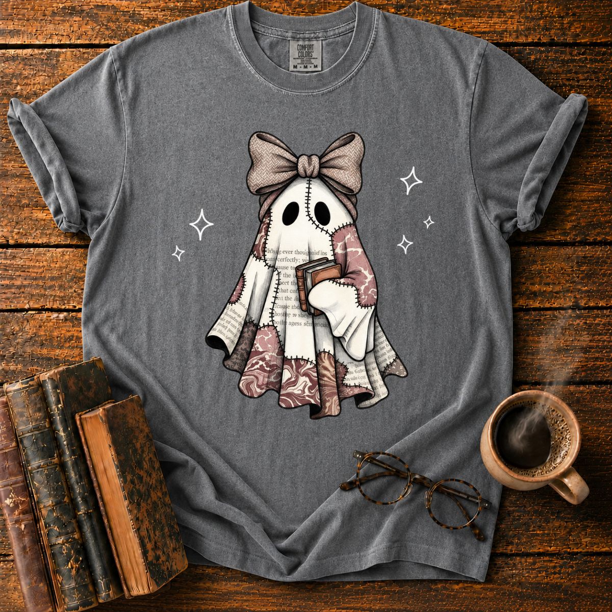 Ghost with Books and Sparkles T-Shirt