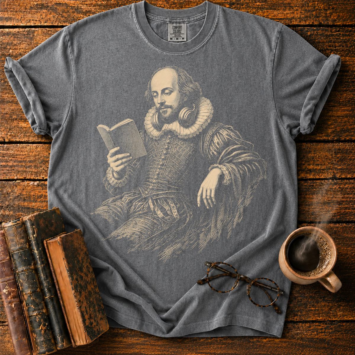 Shakespeare Reading With Headphones T-Shirt