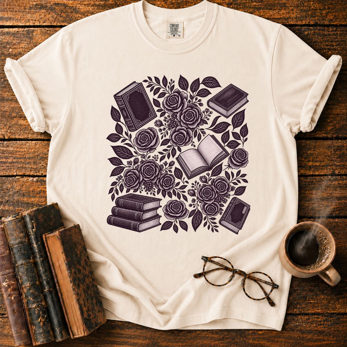Inkbound Roses and Vintage Books T-Shirt