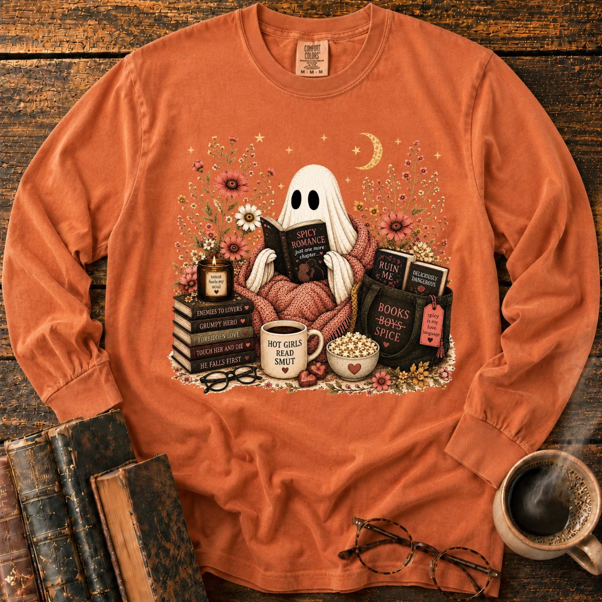 Ghost Reading Spicy Romance LS T-Shirt