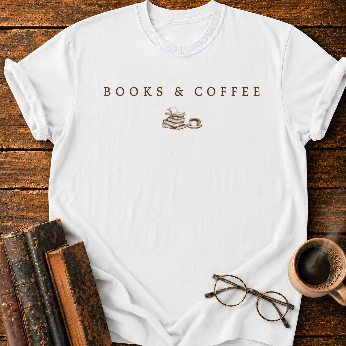 Books & Coffee Vintage Emblem T-Shirt