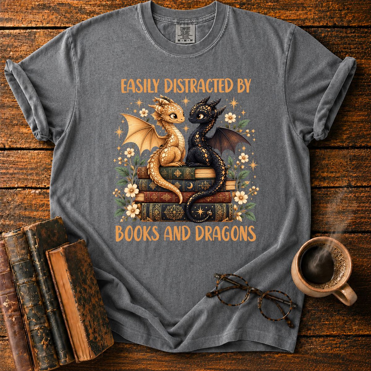 Distracted by Books and Dragons T-Shirt