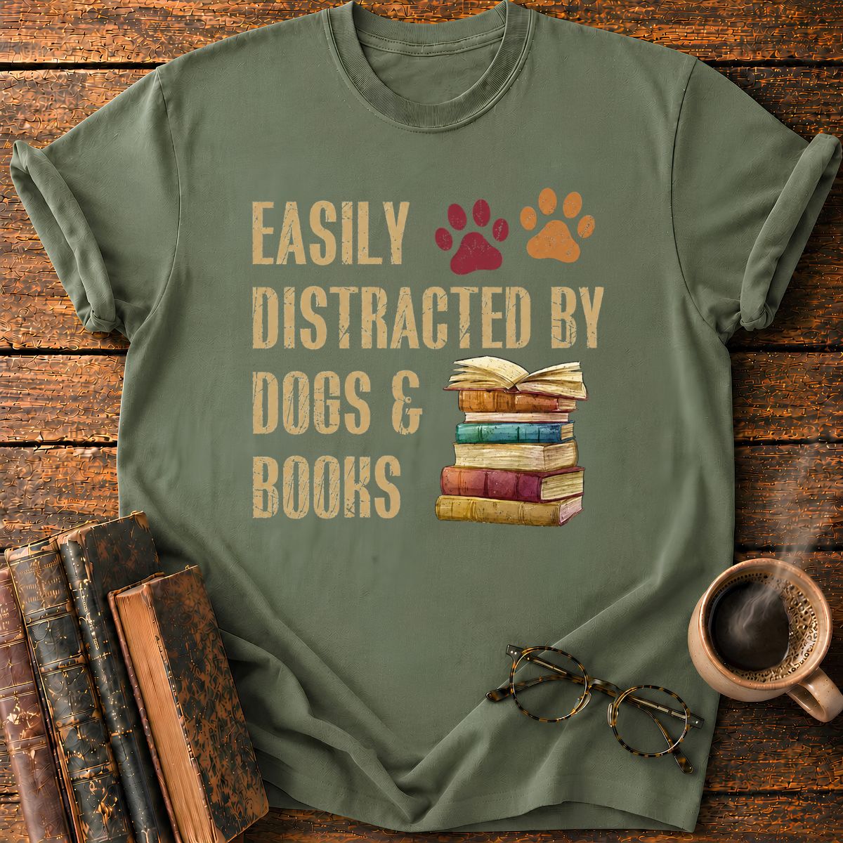 Easily Distracted by Dogs & Books T-Shirt