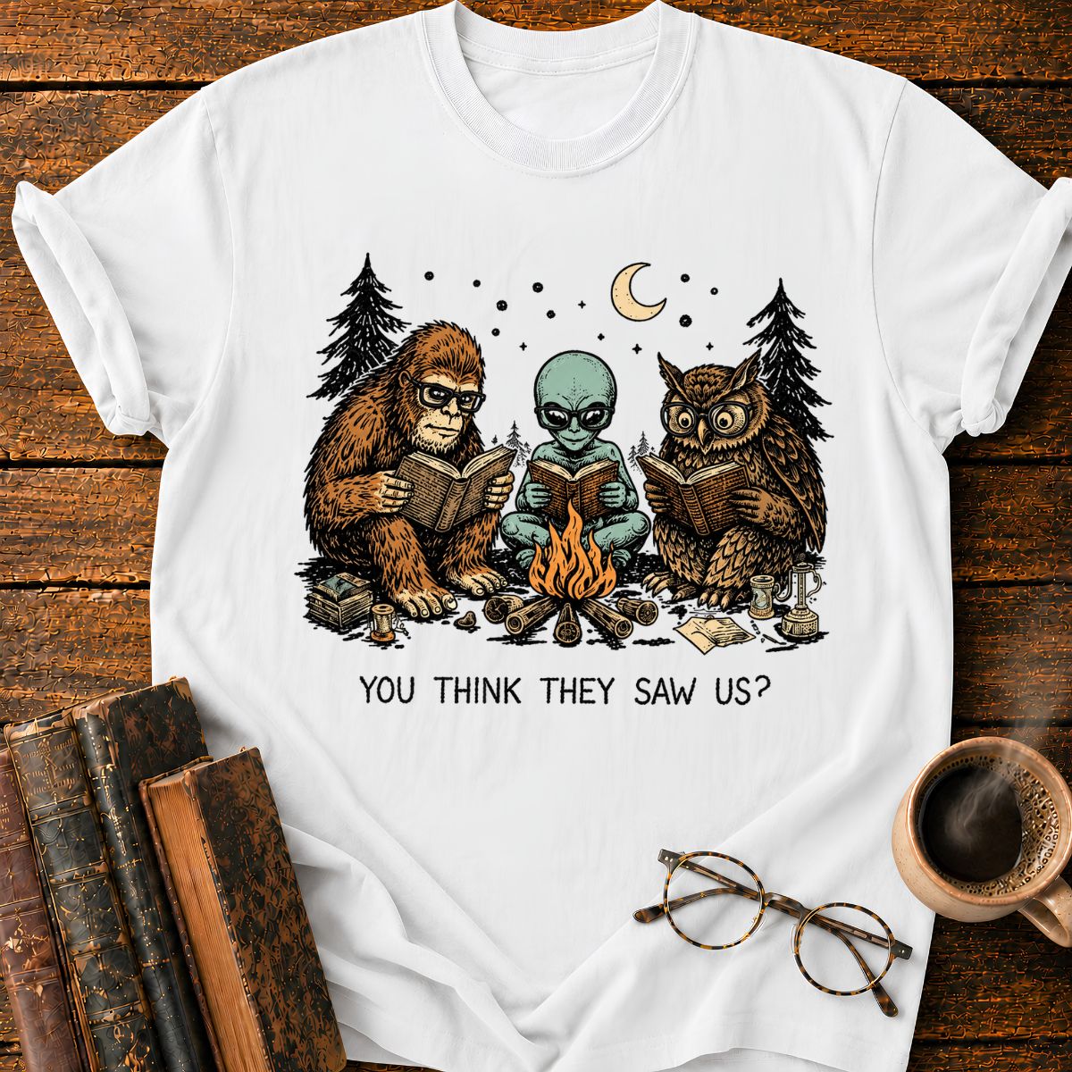 Three Curious Readers by the Campfire T-Shirt