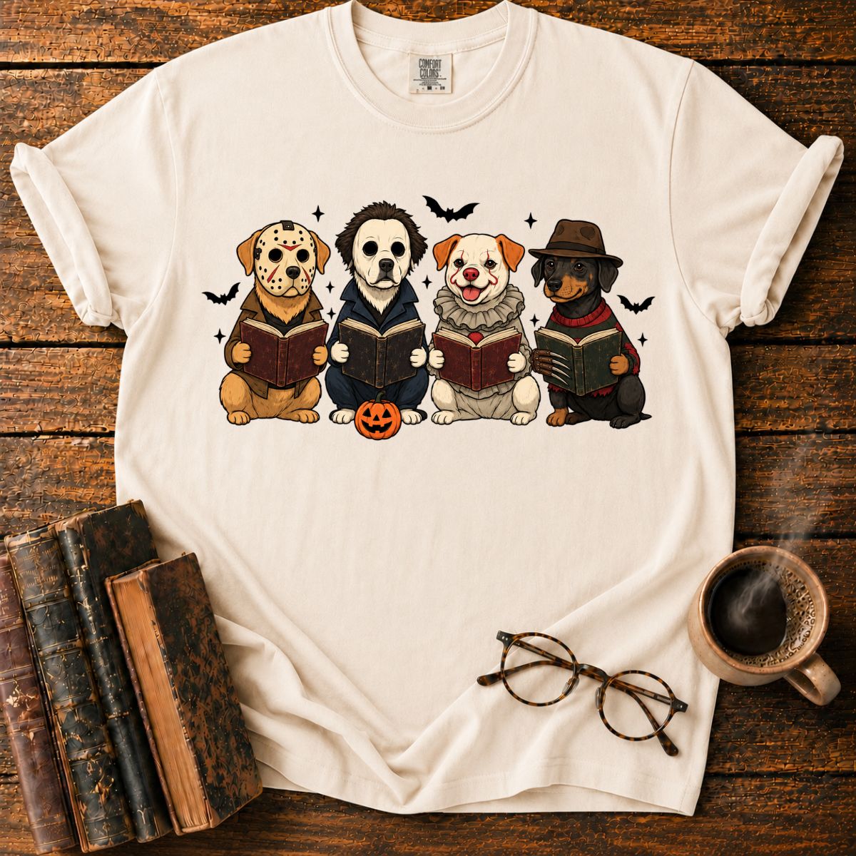 Four Halloween Dogs Reading Together T-Shirt