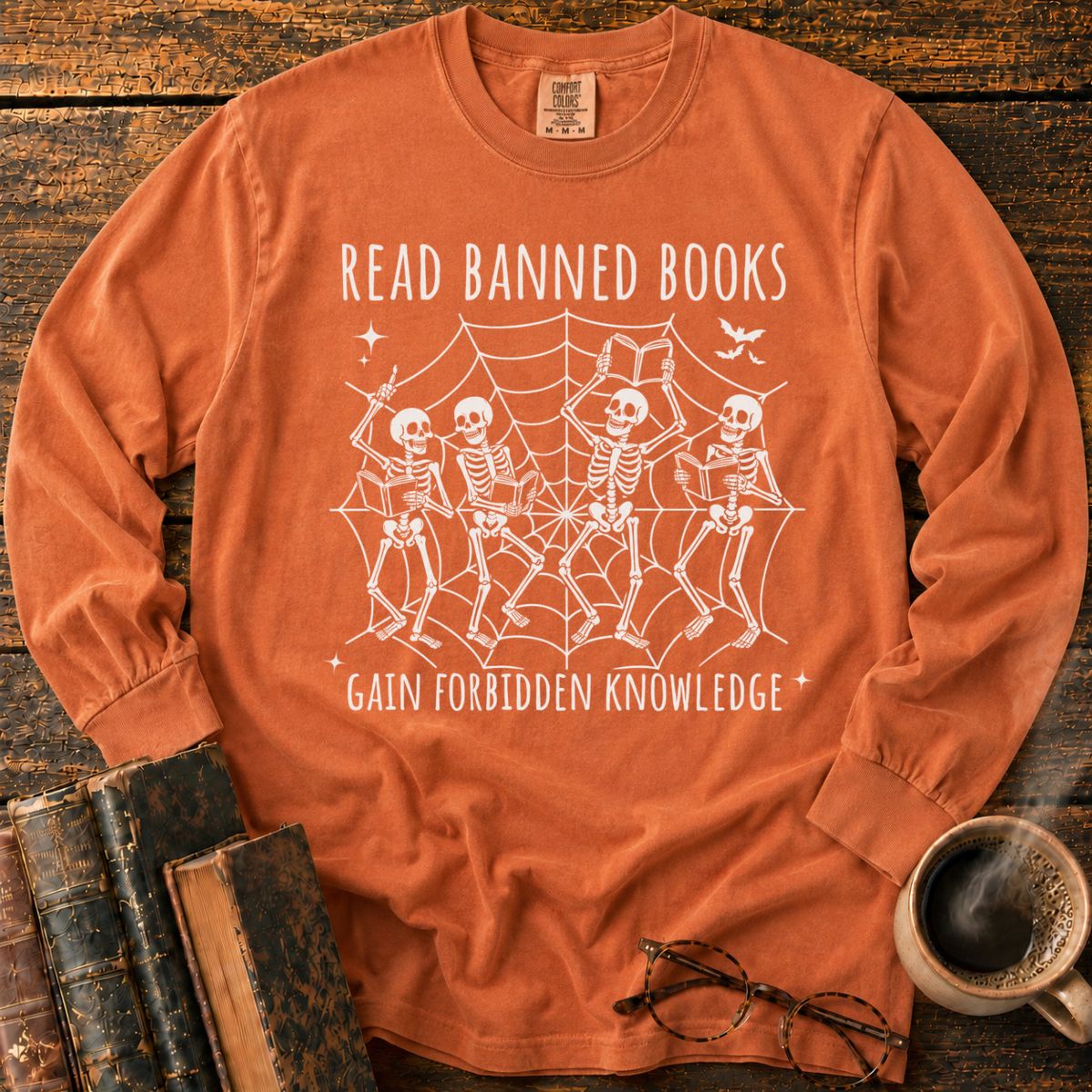 Dancing Skeletons Reading Banned Books Long Sleeve T-Shirt