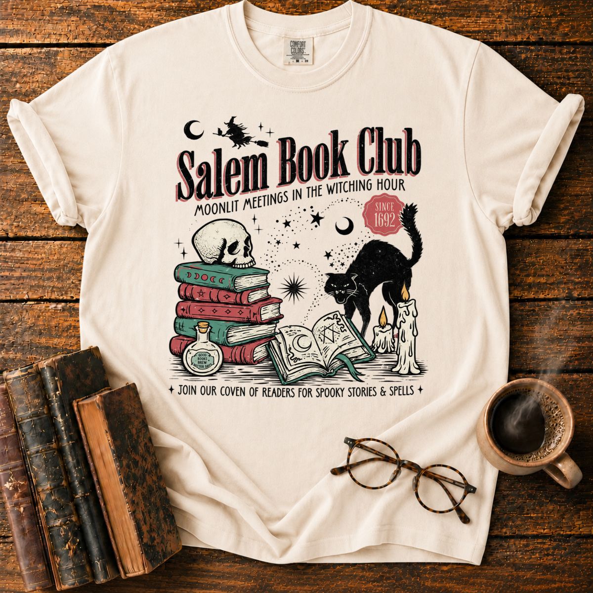 Salem Book Club Black Cat Witchy T-Shirt