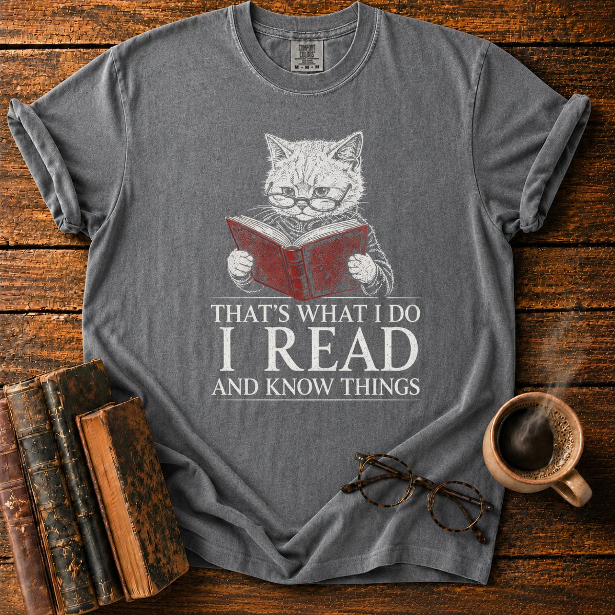 Cat Reading Vintage T-Shirt
