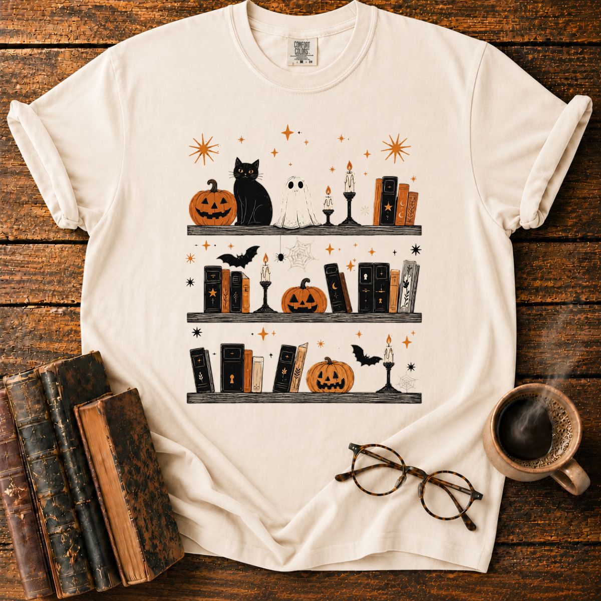 Spooky Halloween Bookshelf Display T-Shirt