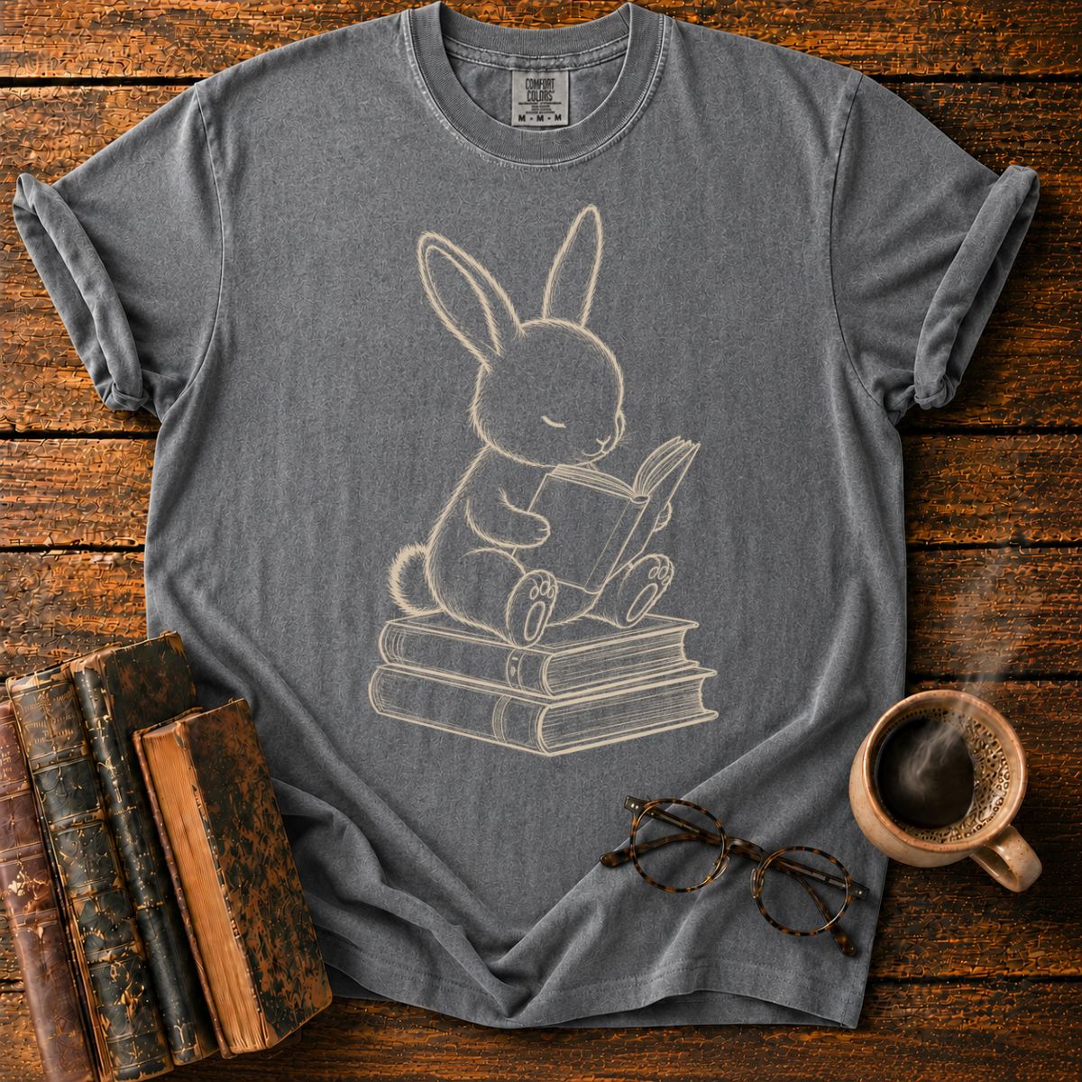 Bunny Reading on Book StackT-Shirt