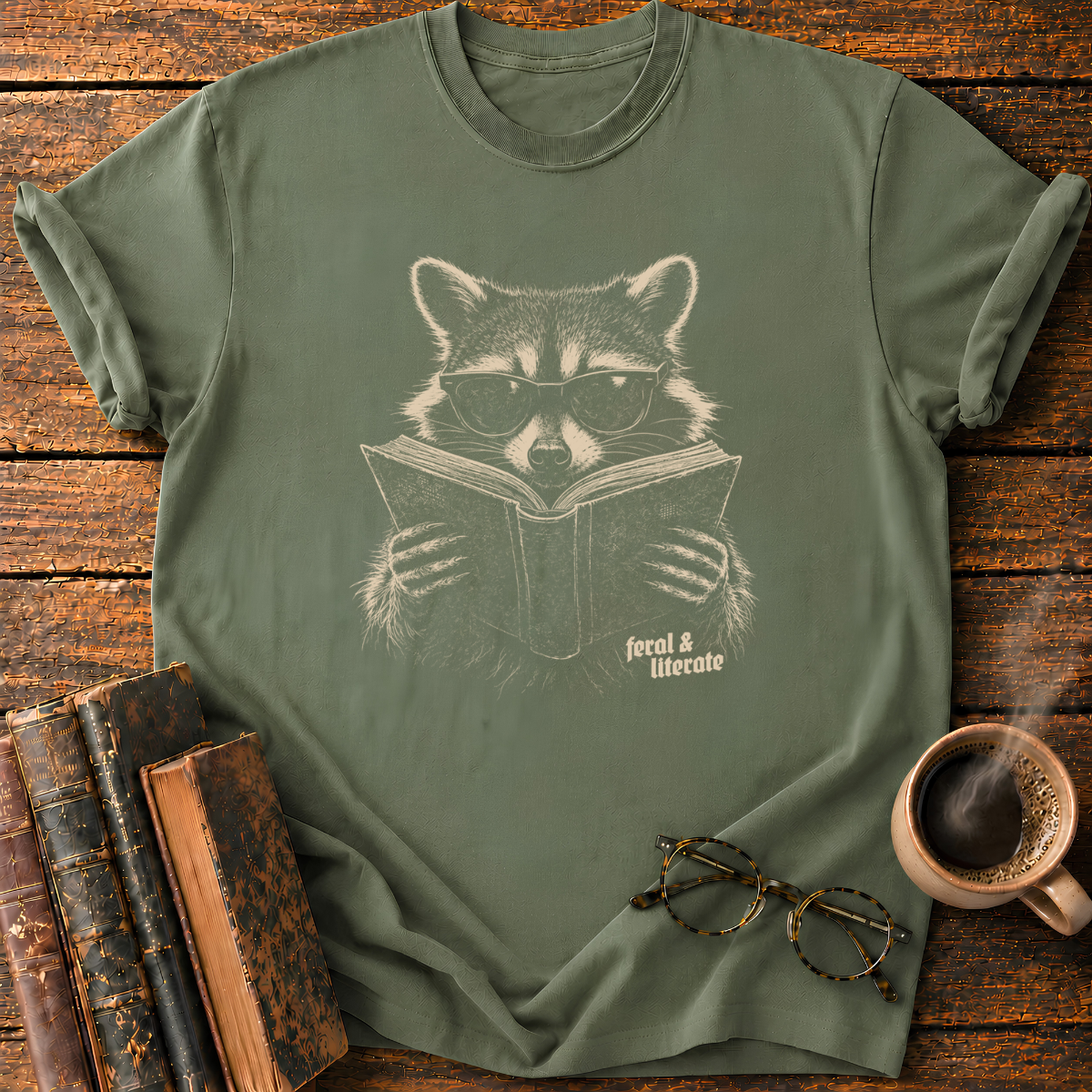 Raccoon Reading a Book T-Shirt