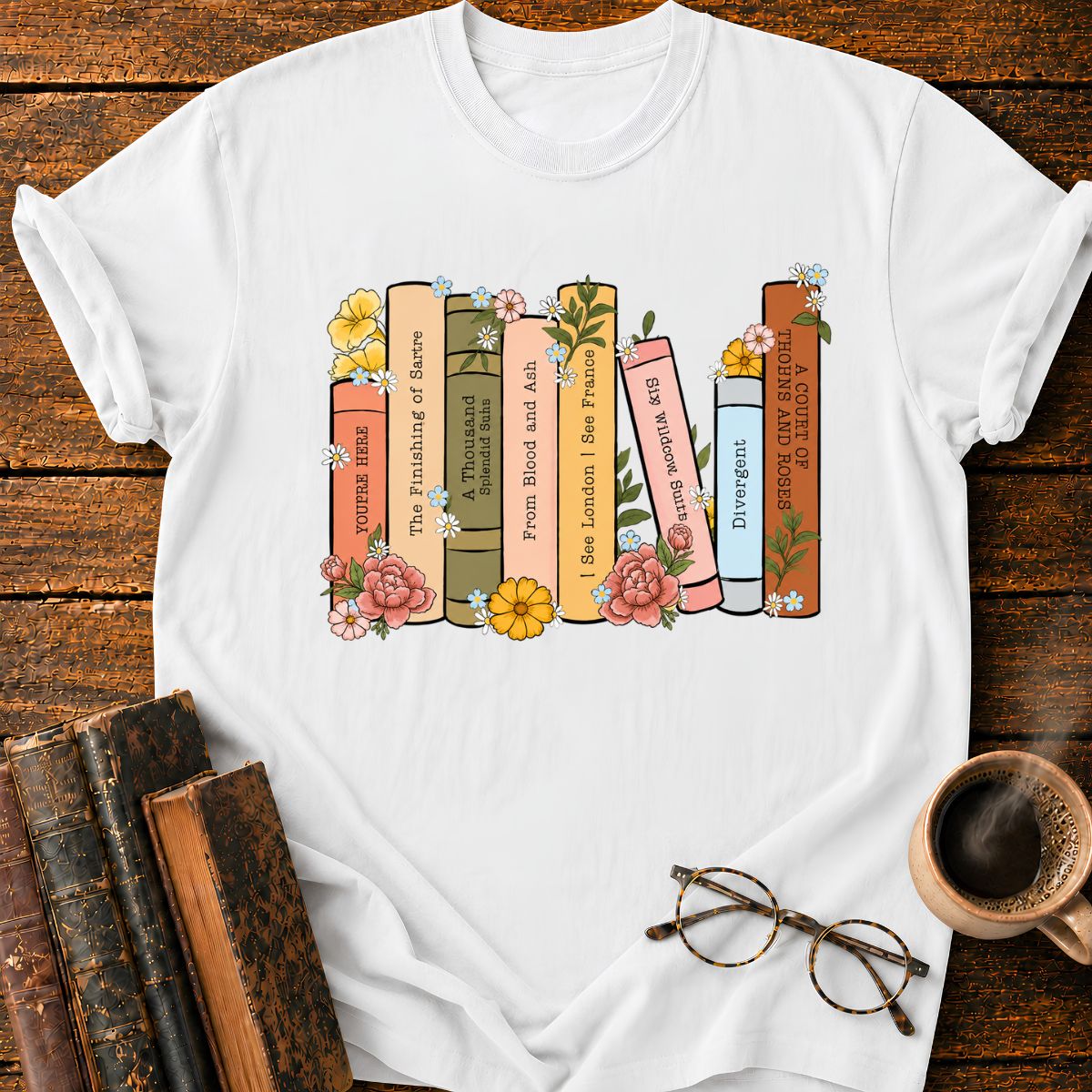 Floral Book Spines in Bloom T-Shirt
