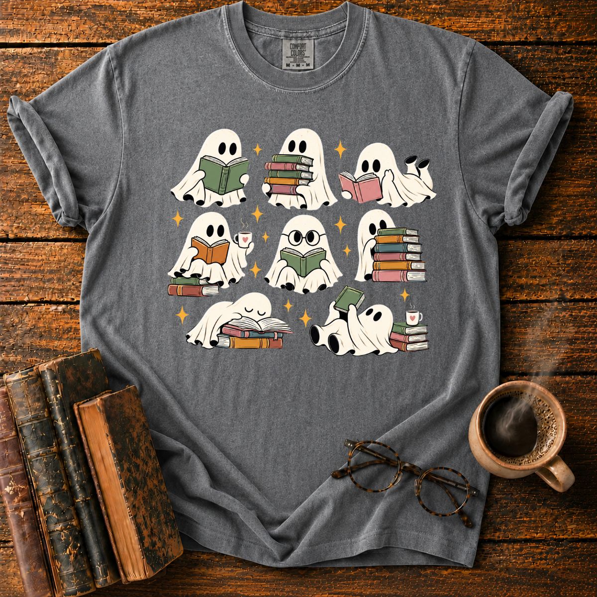 Cozy Ghosts Reading Books T-Shirt