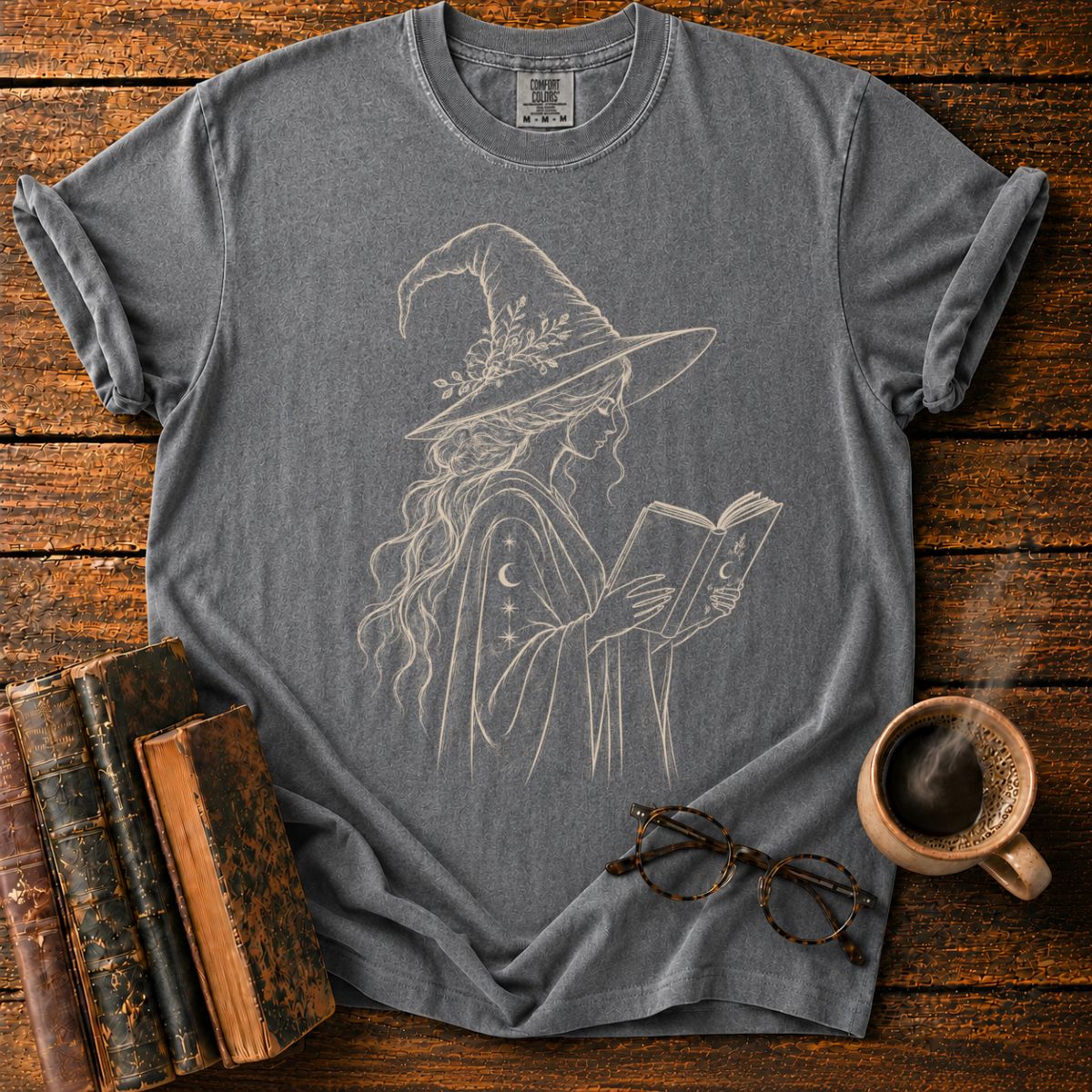 Mystical Witch Reading Under Starlight T-Shirt