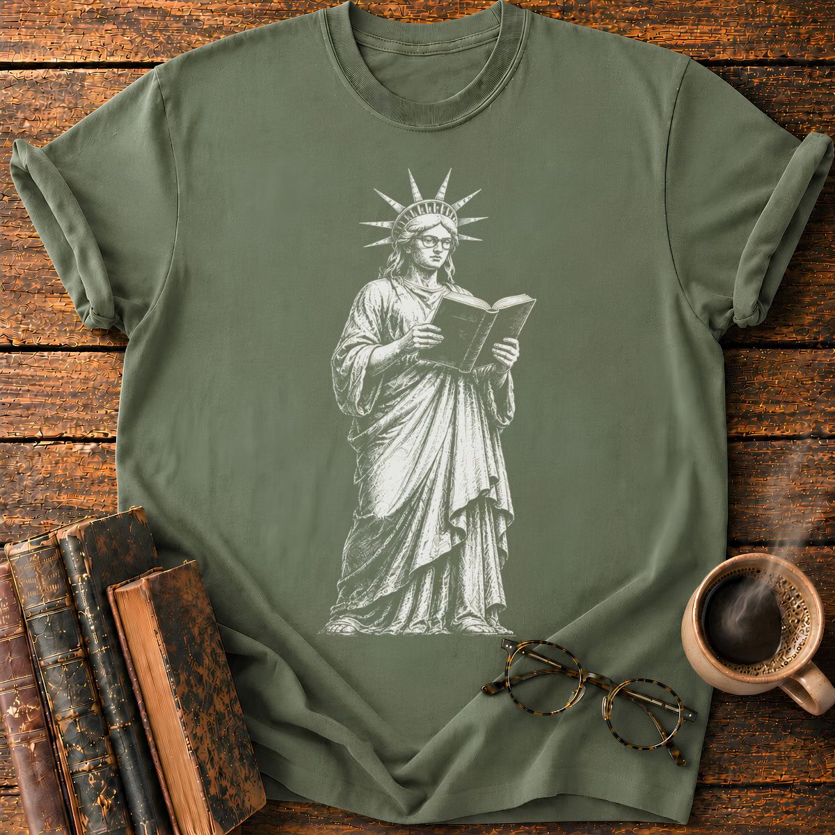 Engraved Liberty Reading a Book T-Shirt