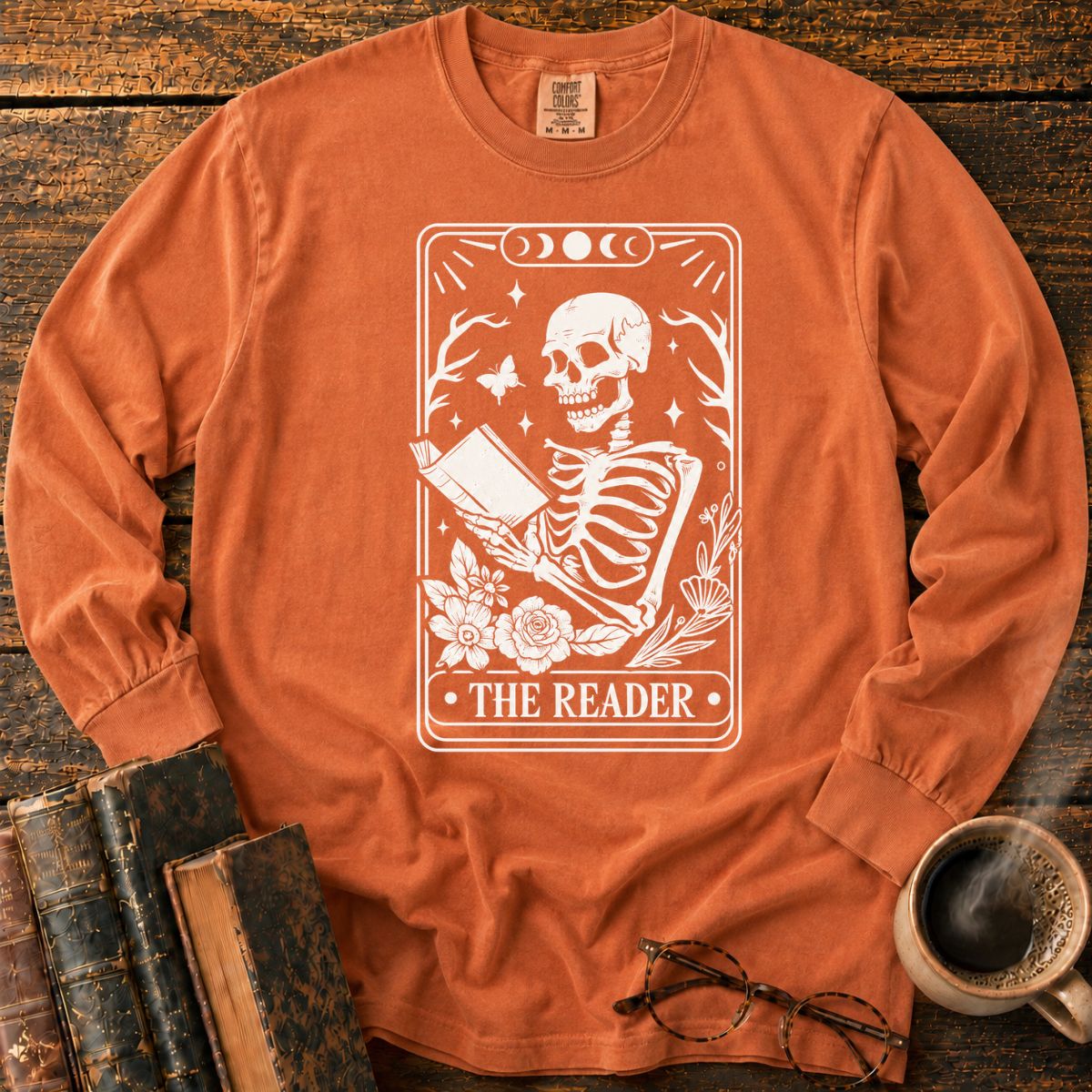 The Reader Skeleton Tarot LS T-Shirt