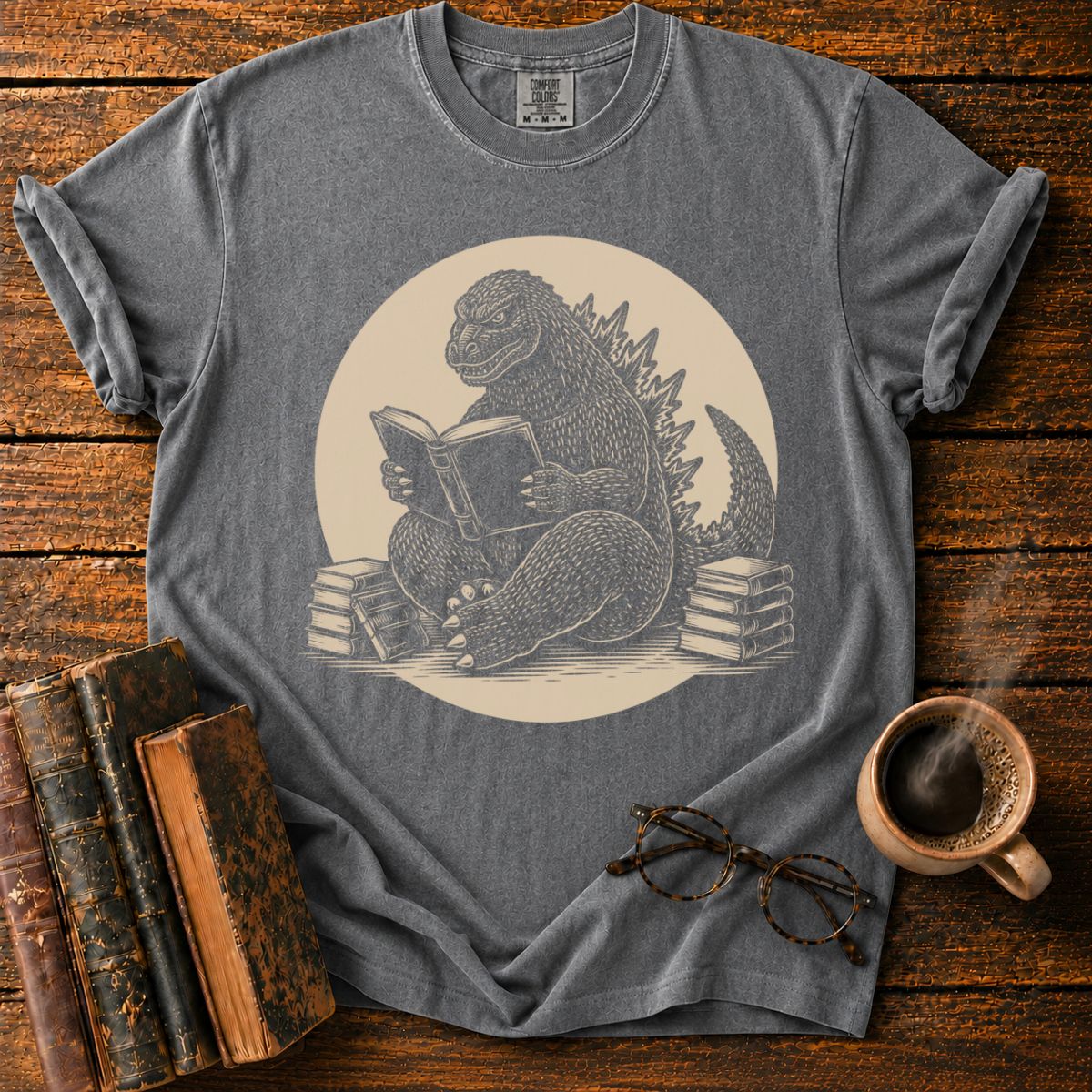 Godzilla Reading Among Books T-Shirt