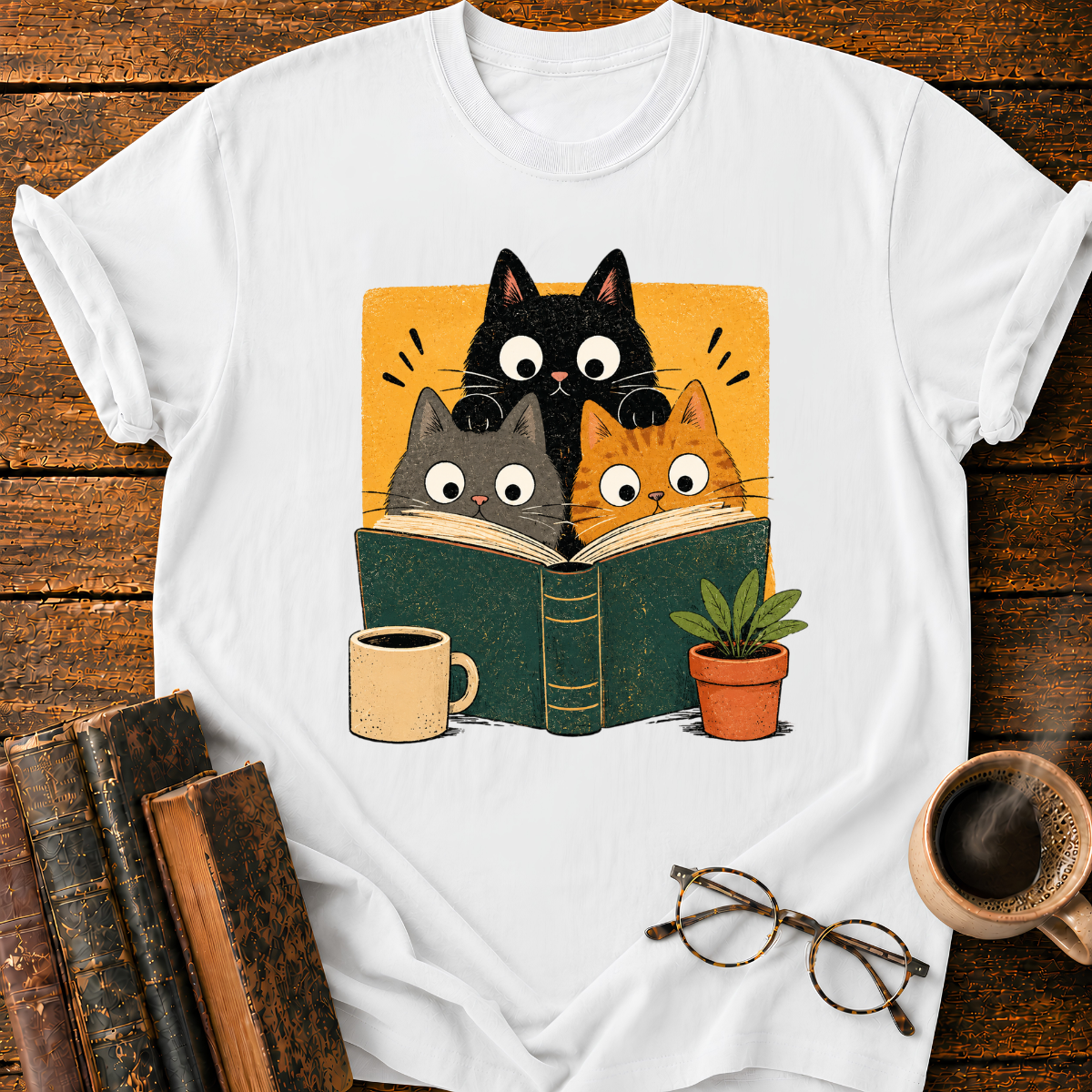 Curious Cats Reading Together T-Shirt