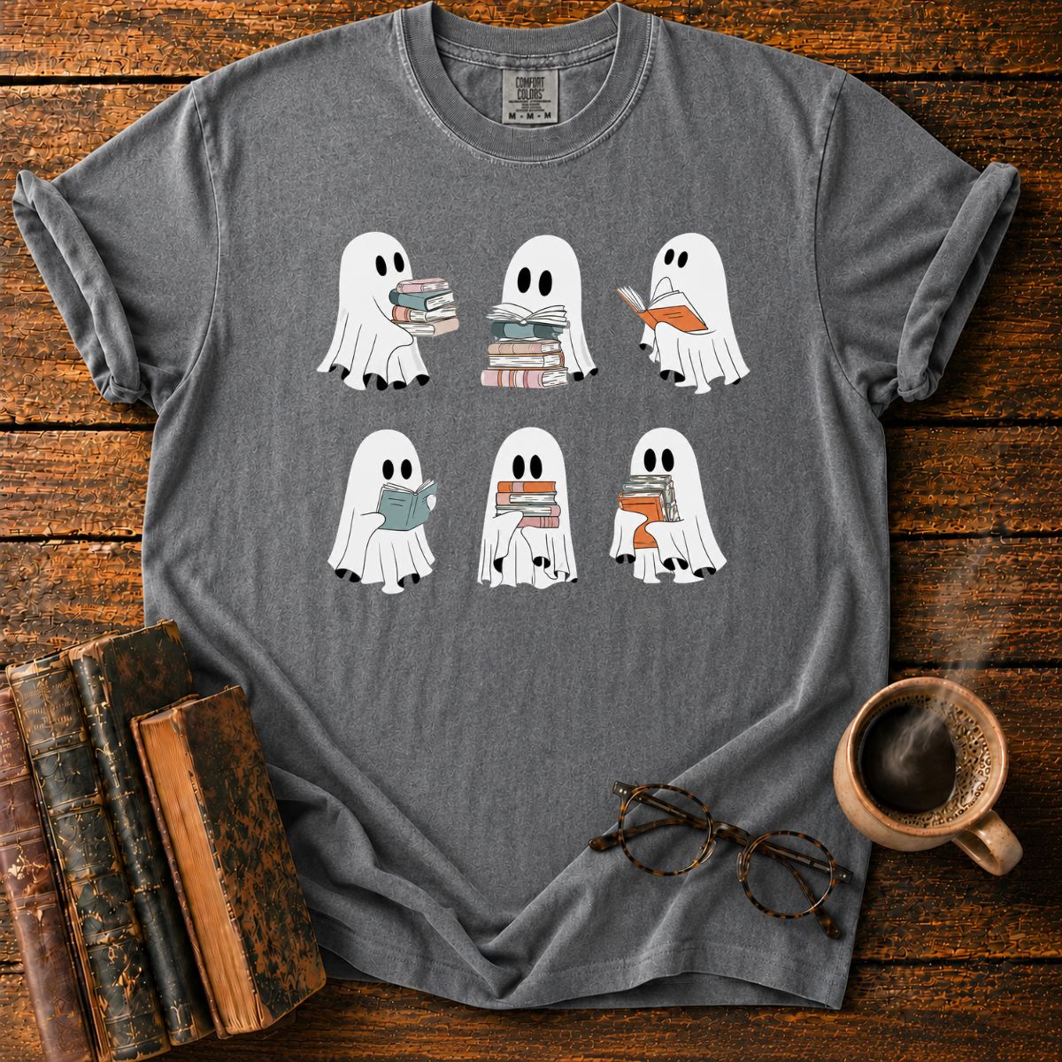 Cute Ghosts Reading Books T-Shirt
