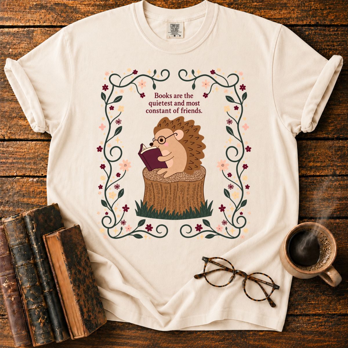Books Are Friends Hedgehog Reading T-Shirt