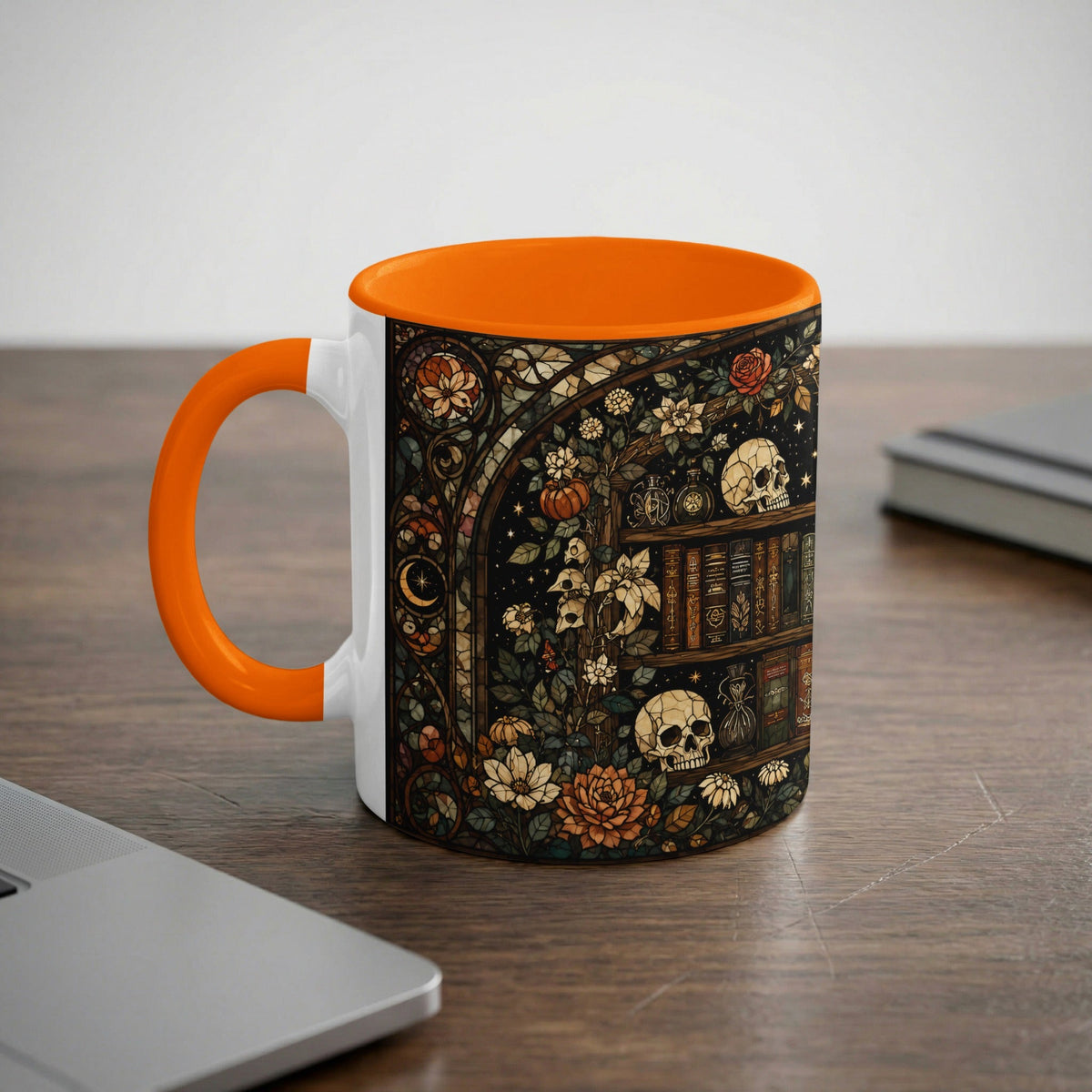 Dark Academia Bookshelf Stained Glass Mug