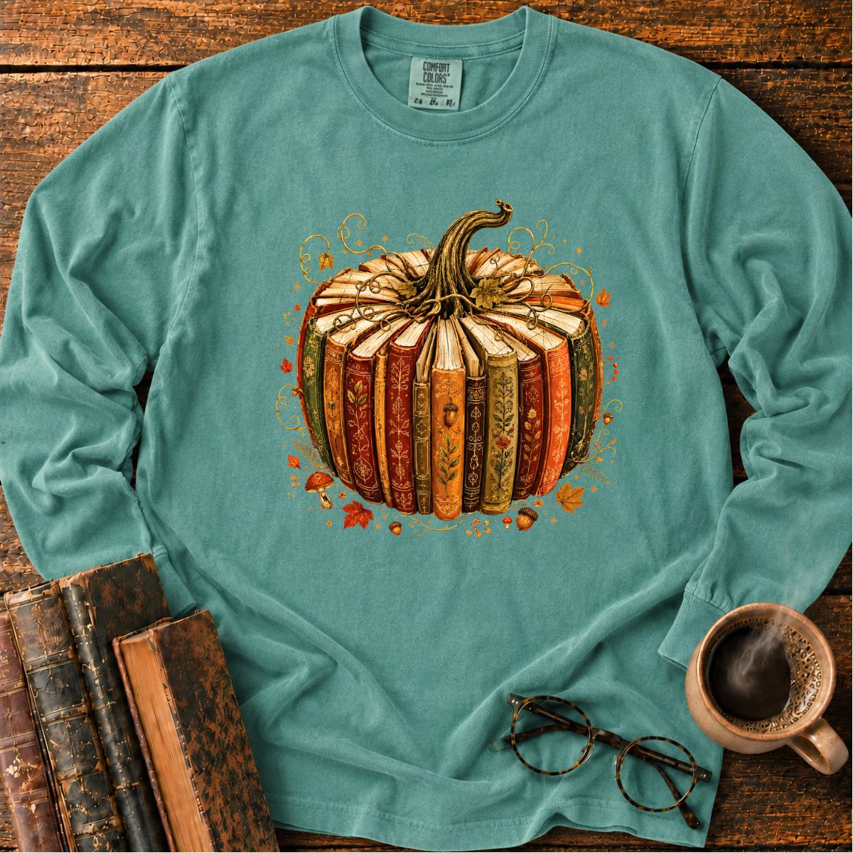 Vintage Book Pumpkin Fall LS T-Shirt