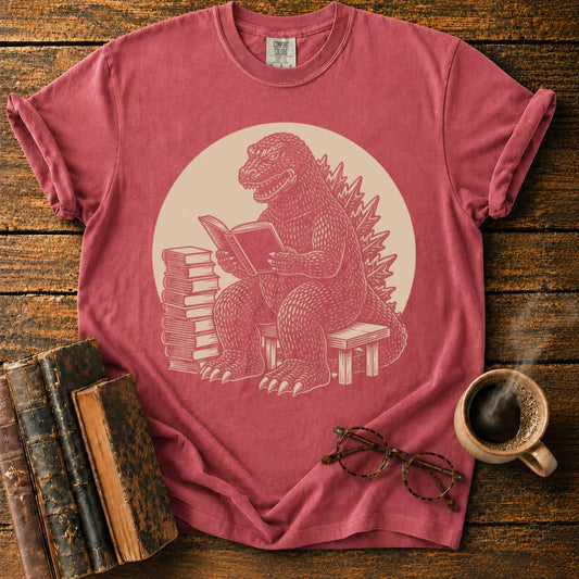 Kaiju Reading in Vintage Woodcut Style T-Shirt