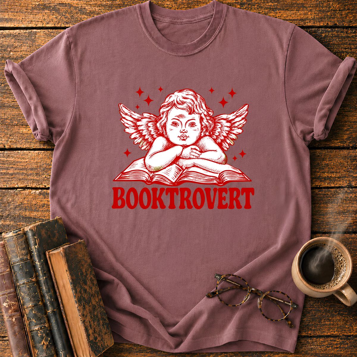 Bookish Cherub on Vintage Wings T-Shirt