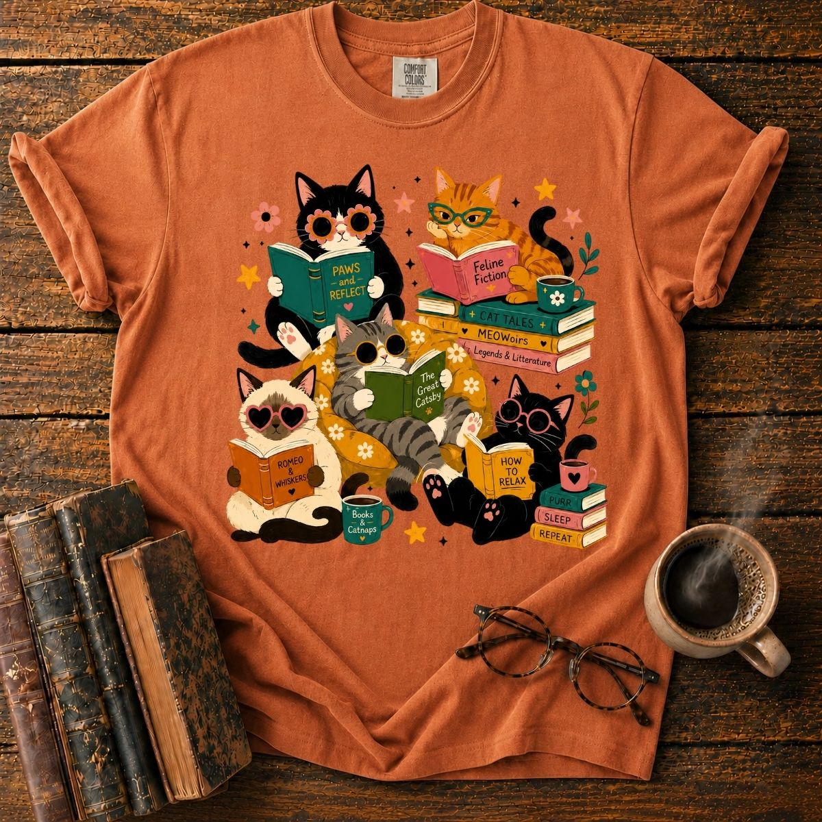 Cats’ Cozy Reading Book T-Shirt