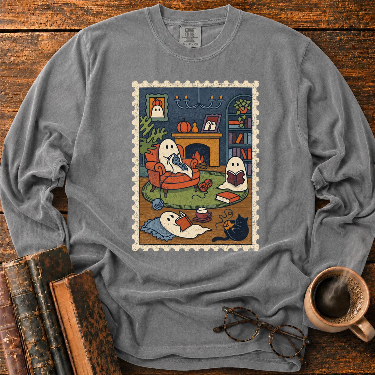 Cozy Ghosts Library LS T-Shirt
