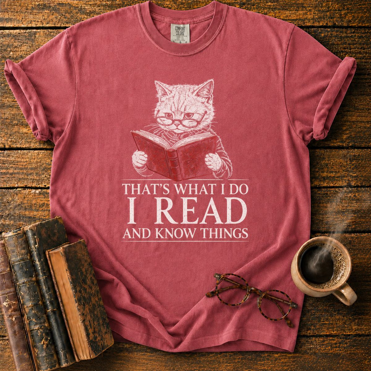 Cat Reading Vintage T-Shirt