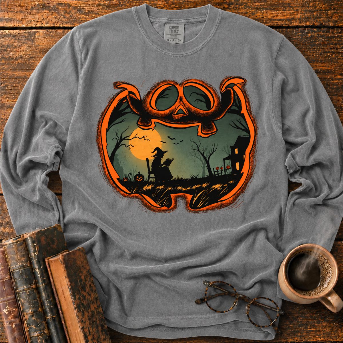 Witch Reading Jack O Lantern LS T-Shirt