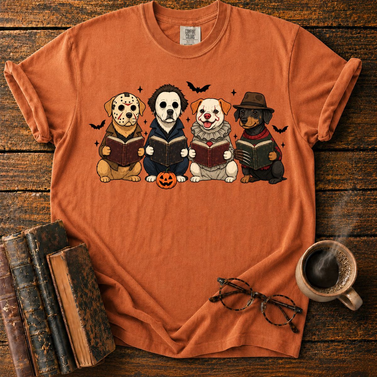 Four Halloween Dogs Reading Together T-Shirt