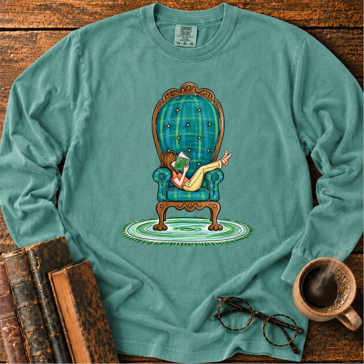 Girl Reading In Big Armchair LS T-Shirt