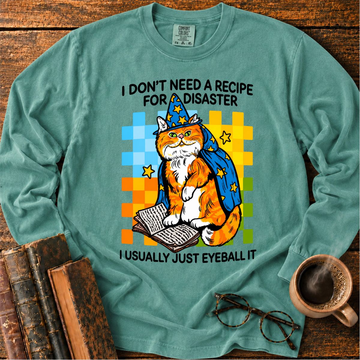 Wizard Cat Reading Books LS T-Shirt