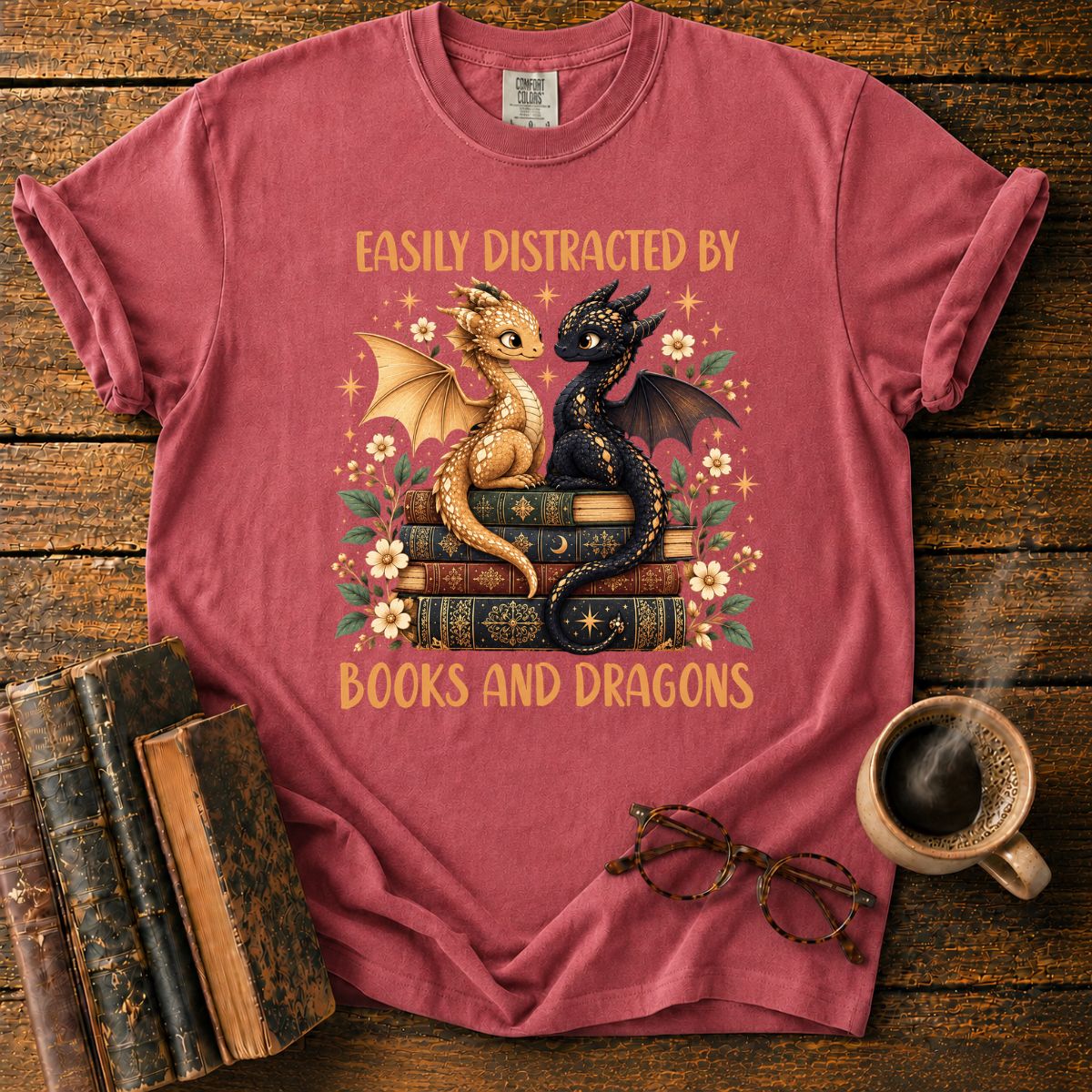 Distracted by Books and Dragons T-Shirt