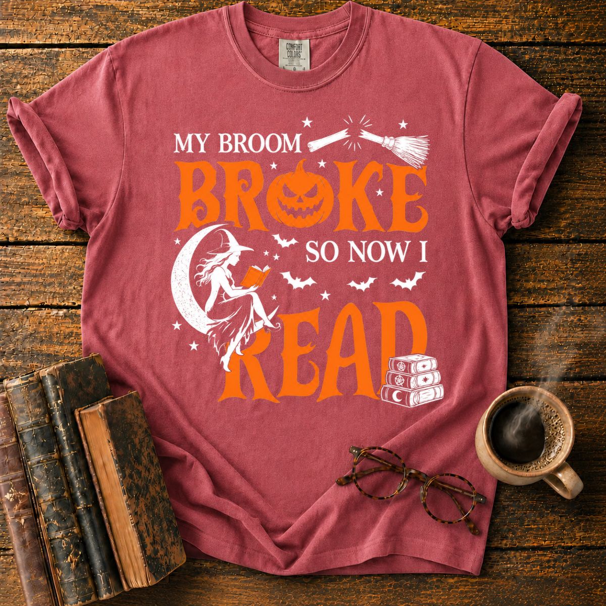 Witch Reading Beneath a Broken Broom T-Shirt
