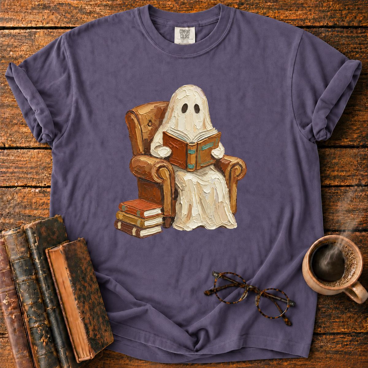 Oil Painting Ghost Reading Armchair T-Shirt