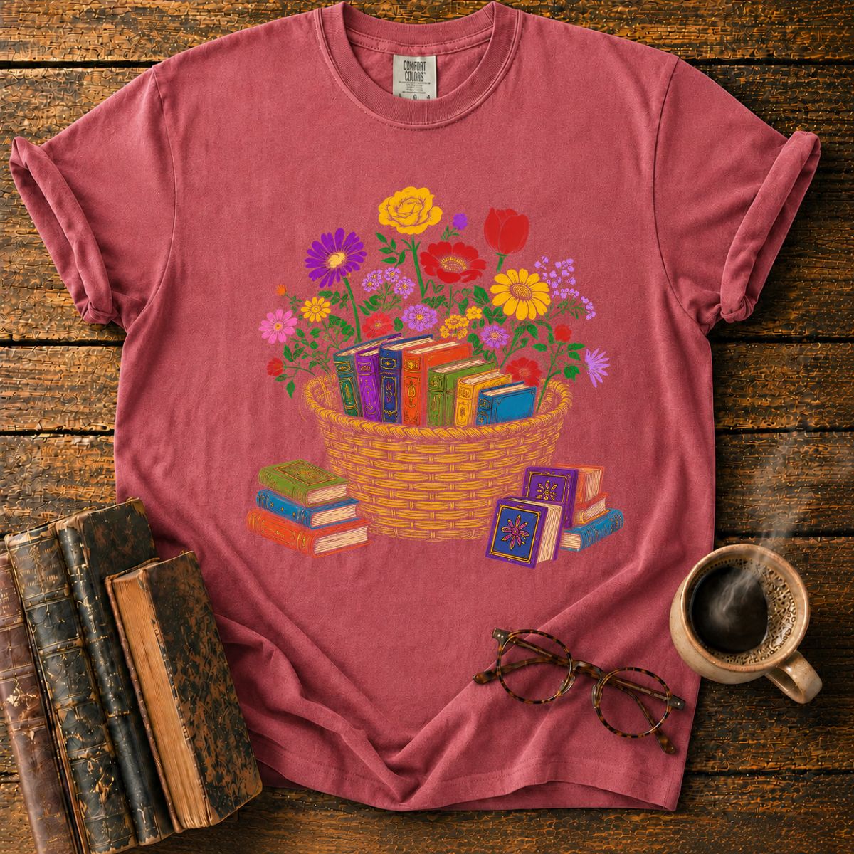 Blooming Basket of Books T-Shirt