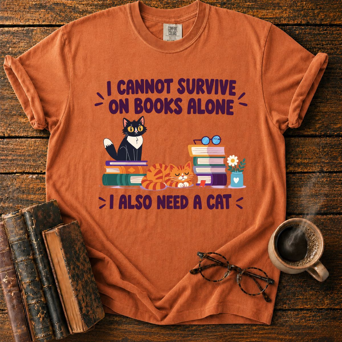 Books and Cats Lover Funny T-Shirt