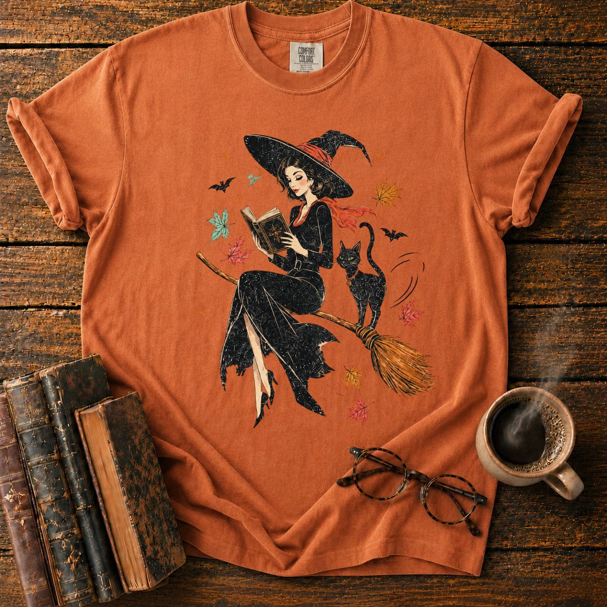 Witch Reading on a Broomstick T-Shirt