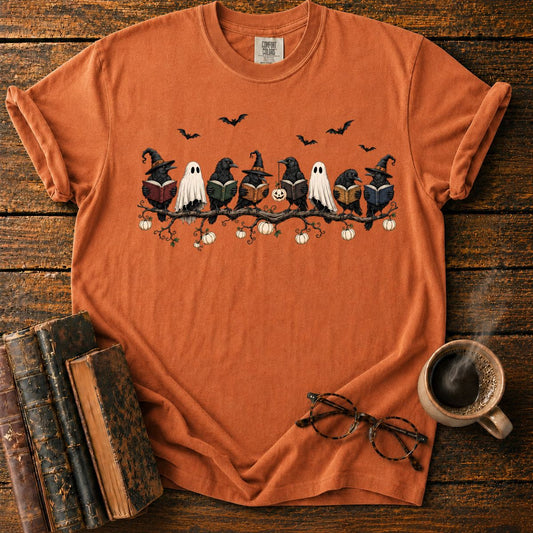 Ravens and Ghosts Reading on Halloween Branch T-Shirt