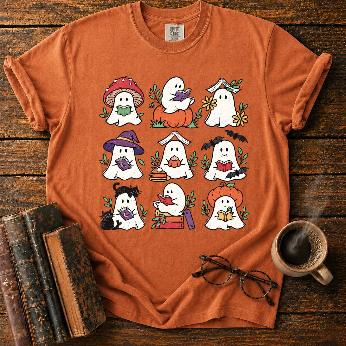 Cute Reading Ghosts Halloween T-Shirt