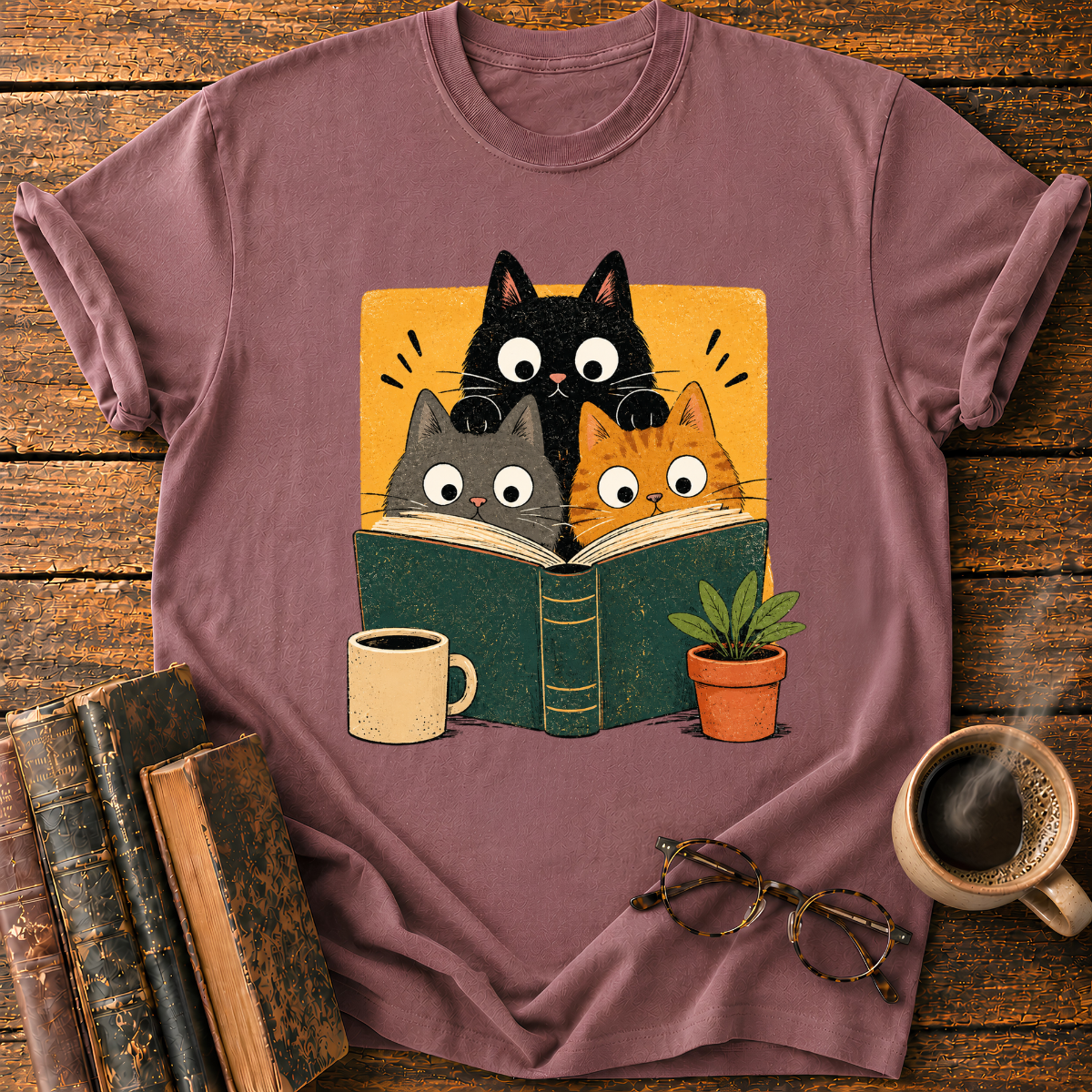 Curious Cats Reading Together T-Shirt