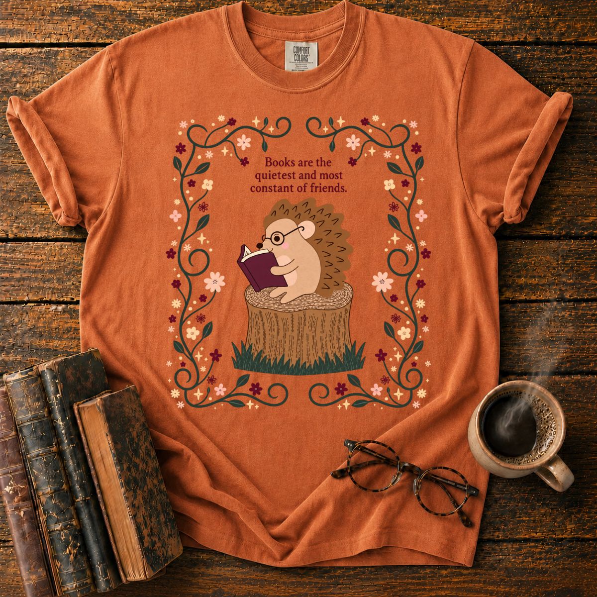 Books Are Friends Hedgehog Reading T-Shirt