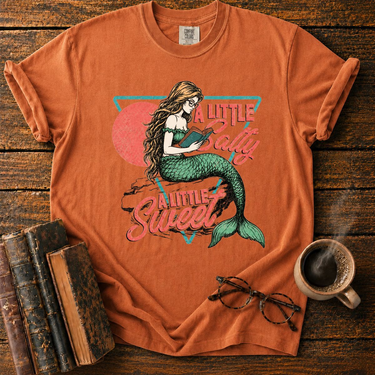 Mermaid Reading in Retro Salty Sweet Style T-Shirt