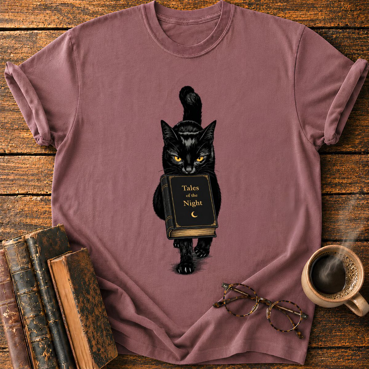 Black Cat With A Book T-Shirt