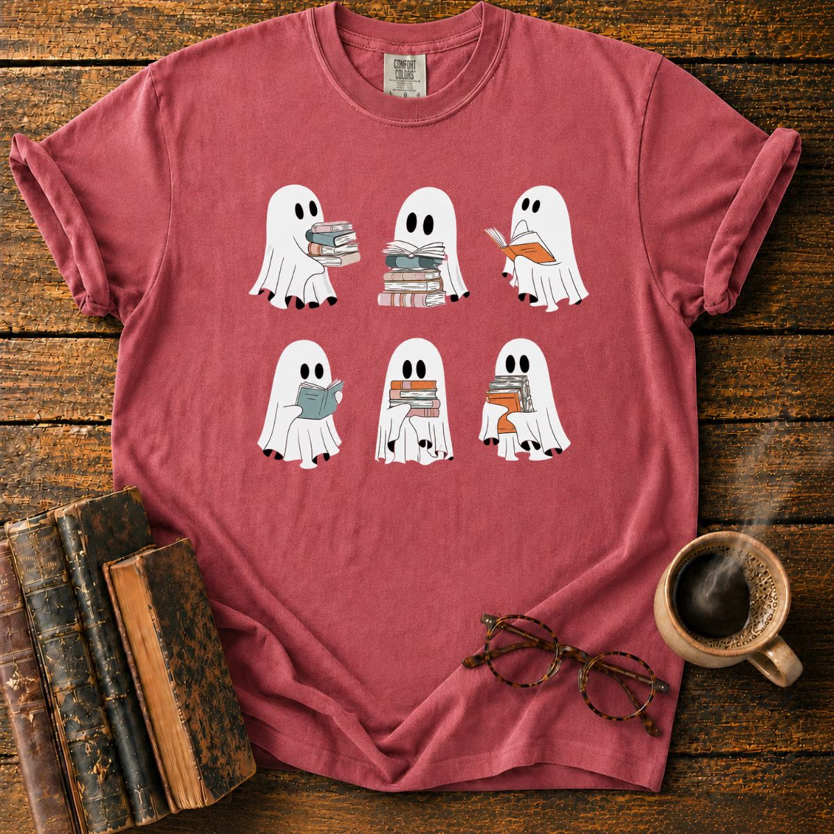 Cute Ghosts Reading Books T-Shirt
