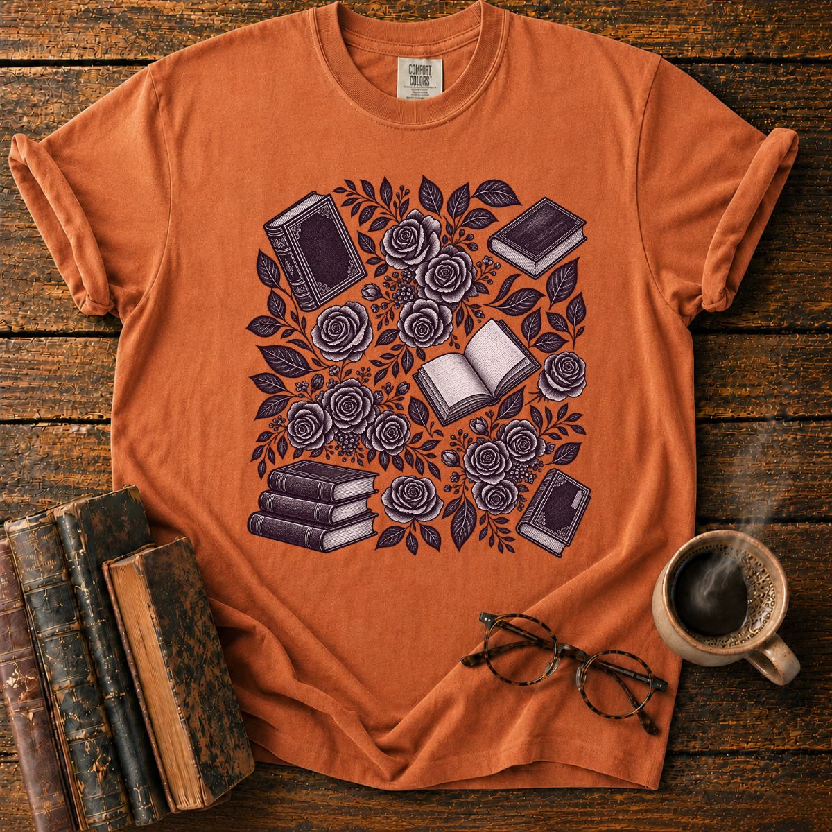 Inkbound Roses and Vintage Books T-Shirt