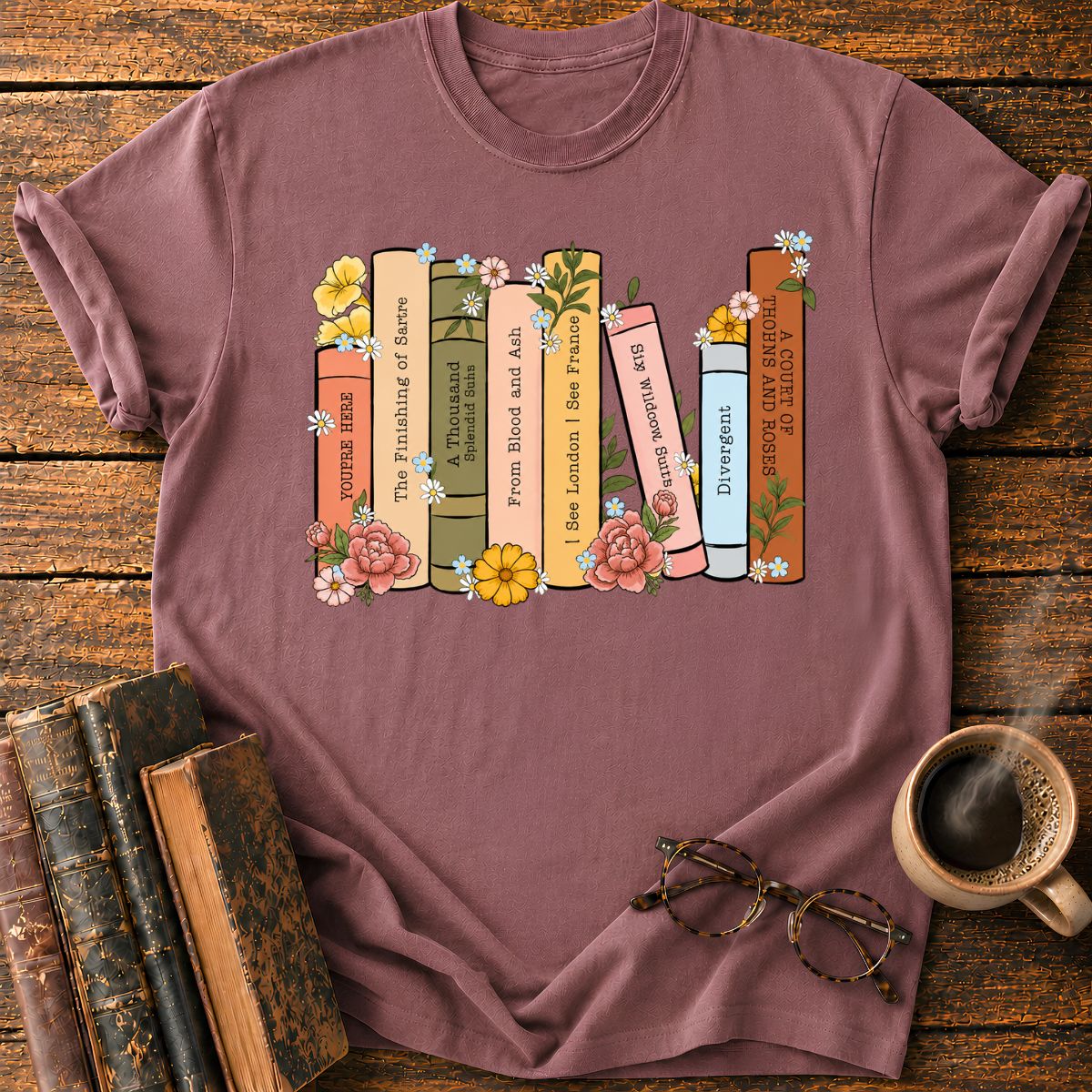 Floral Book Spines in Bloom T-Shirt